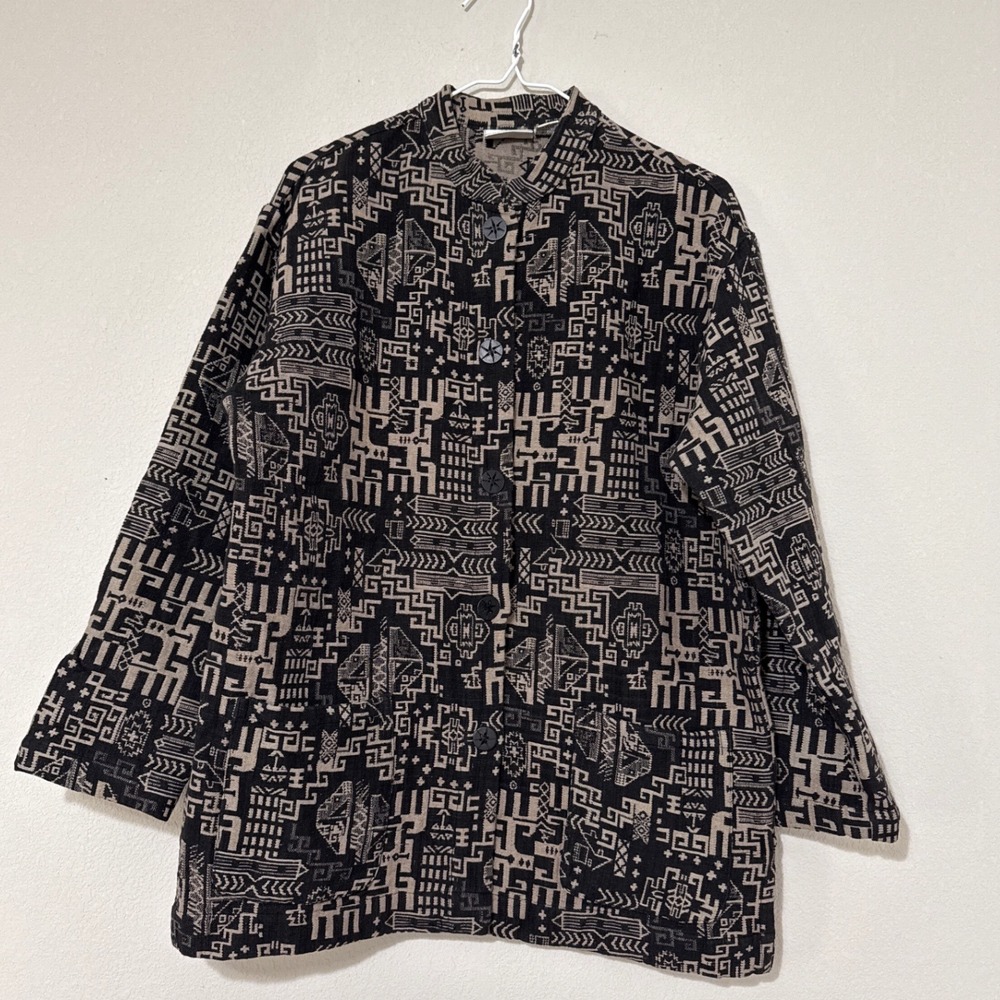 Vintage Chico's Aztec Geometric Woven Coat‎ Tapestry Size 1/Medium Art
